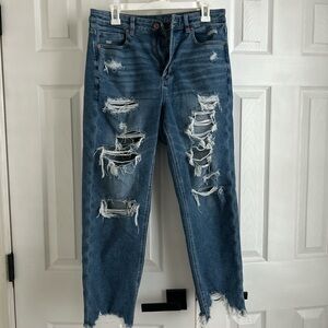 American Eagle Outfitters Ripped Straight Leg Jeans - Blue